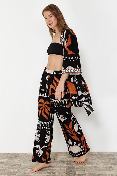 Trendyol Collection Abstract Pattern Woven 100% Cotton Beach Pants Tbess24Pl00020