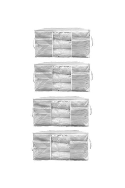 ALAS 4 Pieces - Chest Type Storage Bag Maxi - Pillows & Quilts Etc. Hurcu 75x40x40 - Stain Resistant Striped Model - Gray