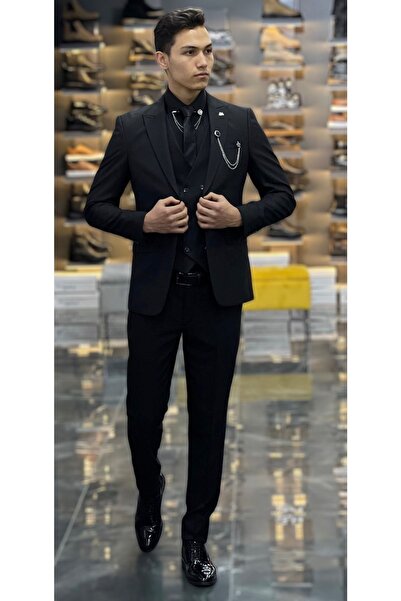 Terziayhan Takım Elbise Siyah Full Set Slim Fit 8 Parça