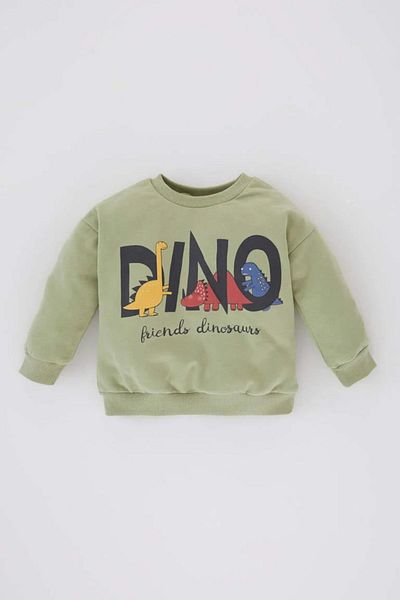 DeFacto Baby Boy Dinosaur printed μαλακό γούνινο φούτερ - Crew Neck C2484a524sp