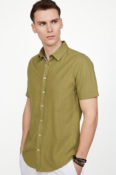 Tudors Πουκάμισο Khaki Slim Fit - 100% βαμβάκι, κοντό μανίκι, με τσέπη
