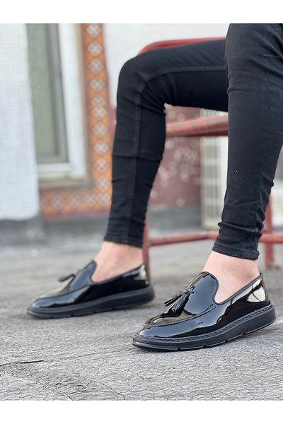 Lisinya Ba0005 Laceless High Sole Black Patent Leather Classic Tasseled Corcik Men's Shoes