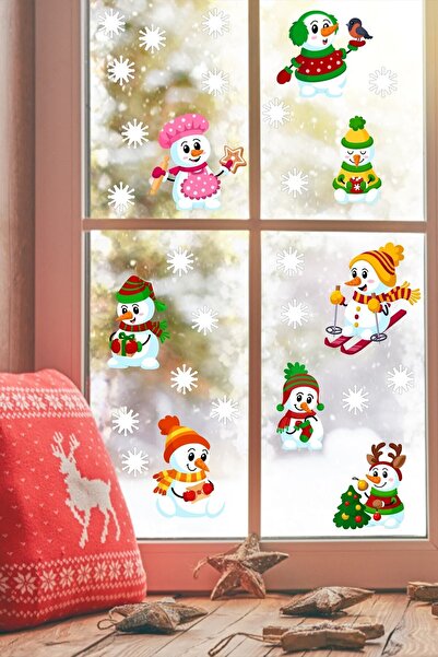 Kt Grup ملصق جداري لنافذة عيد الميلاد لطيف لرجال الثلج والثلج