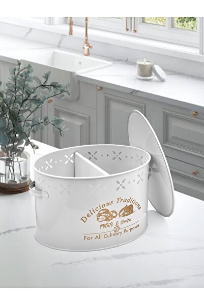 EVSTYLE BEYAZ METAL BÖLMELİ PATATES-SOĞAN SAKLAMA KABI 18 LT