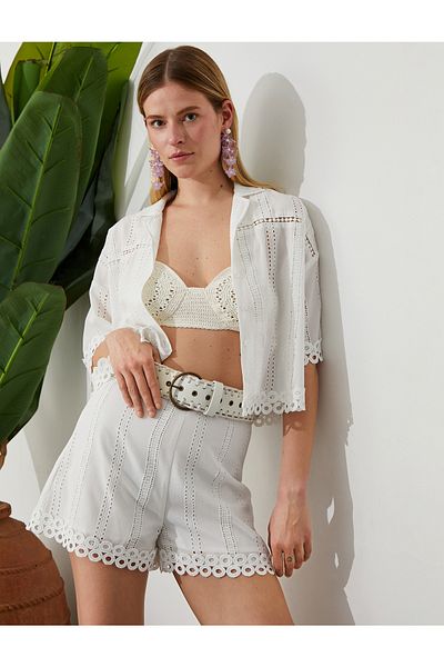 Koton High Waist Scalloped Mini Shorts - Tuba Unusal X