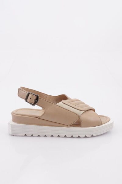 DGN Beige Women's Sandals - Thick Cross Strap, Genuine Leather 411163219