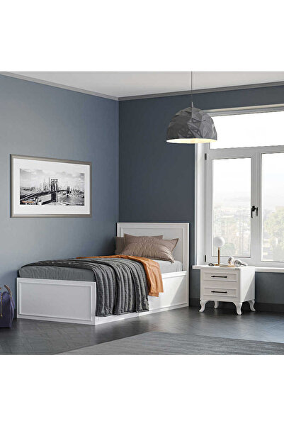 Adore Mobilya Country Bazalı Tek Kişilik Karyola-Mat Lake Beyaz 105x105x205 cm (GxYxD)