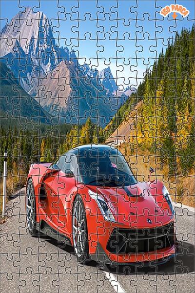 Teona Ahşap Kırmızı Araba İle Dağ Gezisi Dekoratif Çift Katlı Çerçeveli Asıla...