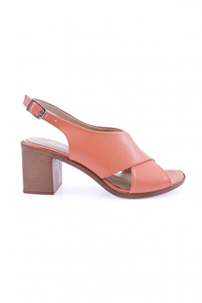 DGN Women's Cross Strap Heeled Sandals Orange Genuine Leather 65613335