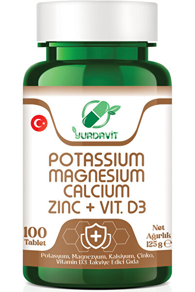 Yurdavit Potassium Calcium Magnesium Zinc Vitamin D3 Potasyum Kalsiyum Magnez...