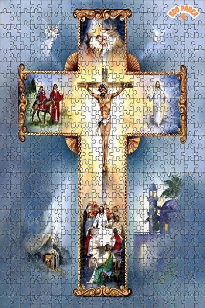 Teona Ahşap İsa ve Haç Dekoratif Çift Katlı Çerçeveli Asılabilir Ahşap Puzzle...