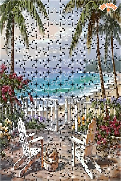 Teona Ahşap Sahil Manzaralı Plaj Sandalyesi Çift Katlı Çerçeveli Asılabilir A...