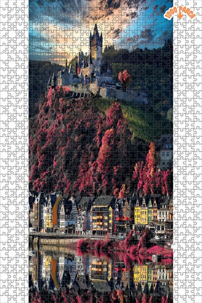 Teona Ahşap Almanya Cochem Şatosu Dekoratif Çift Katlı Çerçeveli Asılabilir A...