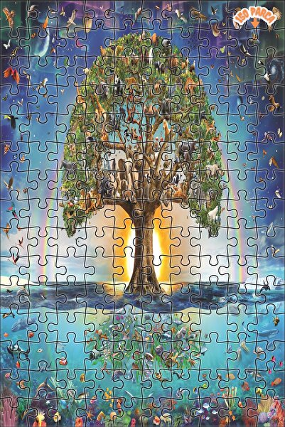 Teona Ahşap Hayat Ağacı Dekoratif Çift Katlı Çerçeveli Asılabilir Ahşap Puzzl...