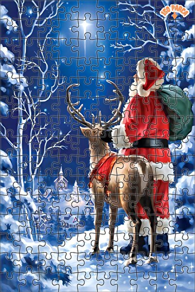 Teona Ahşap Geyik ile Yıldızlı Gece Noel Baba Çift Katlı Çerçeveli Asılabilir...