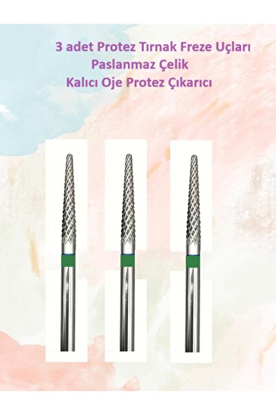 Helios Çelik Protez Tırnak Freze Uçları Protez Çıkarıcıları Üçlü Paket Alev A...