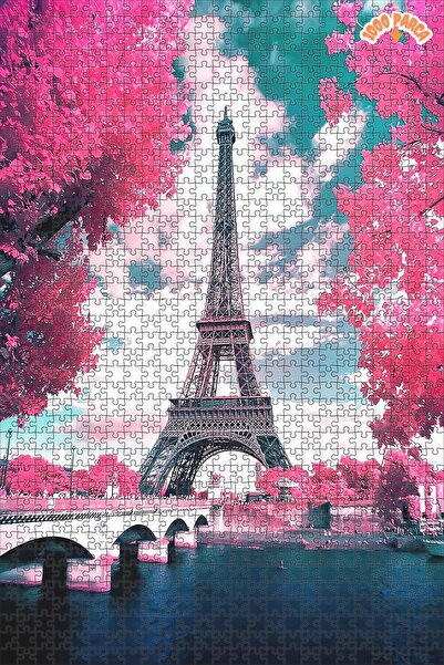 Teona Ahşap Pembe Paris Ağaçları Dekoratif Çift Katlı Çerçeveli Asılabilir Ah...