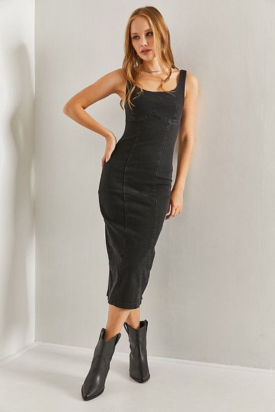 Bianco Lucci Dámské dlouhé šaty Slim Fit Lycra – s ramínky a zadním zipem40961002