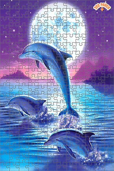 Teona Ahşap Yunuslar Ay Işığının Altında Dekoratif Çift Katlı Çerçeveli Asıla...