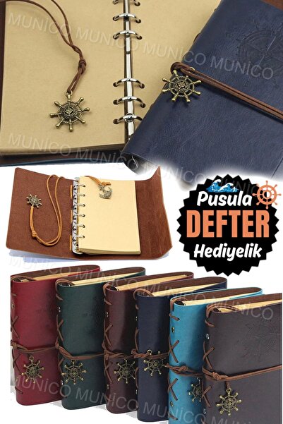 Munico Hediyelik Pusula Günlüğü Retro Güzel Suni Deri Gevşek 80 Yapraklı Deft...
