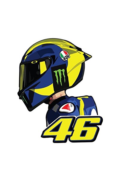 HMNL Valentino Rossi 46 Motorsiklet Kask Laptop Ve Oto Sticker 13x11 Cm