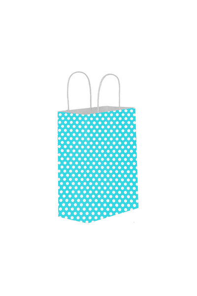 TT Tahtakale Toptancıları Kağıt Hediye Çantası Küçük Boy Puantiyeli 18X24 (25 Adet)  Puantiyeli Mavi
