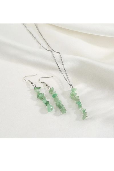 Kusakli Aventurine Natural Stone Necklace and Earring Set