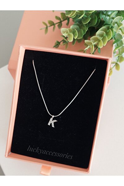 LUCKY ACCESSORIES Çelik Silver Rodyum Kaplama Zirkon Harf Kharfi
