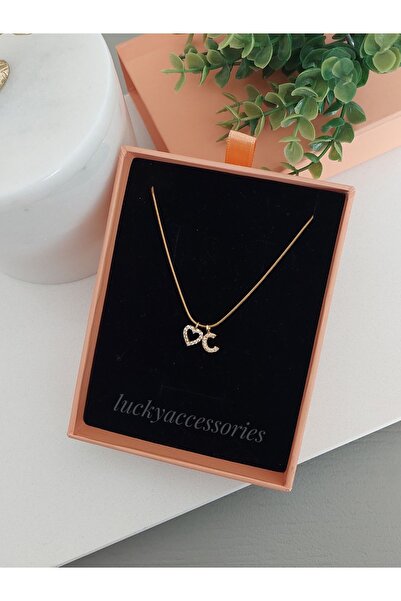 LUCKY ACCESSORIES Çelik Minimalist Zarif Zirkon Taşlı Harf Ve Kalpli Kadın Çe...