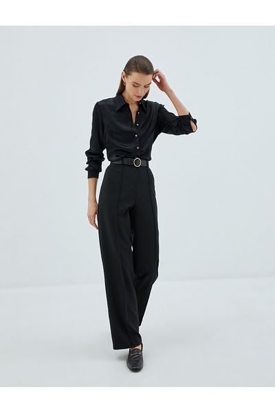 Koton Gold Metal Buttoned Long Sleeve Women's Shirt - Black 3sak60001uw