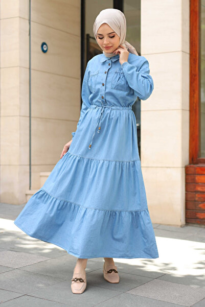 Pamuk Butik Γυναικείο τζιν φόρεμα με κορδόνι με λεπτομέρειες