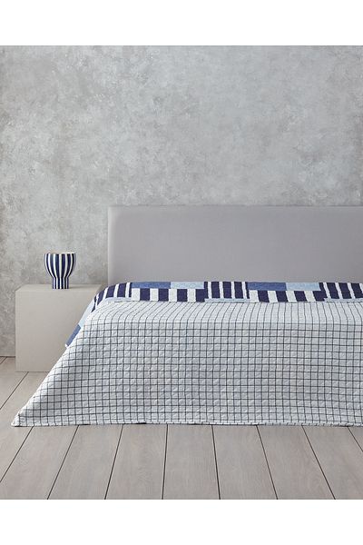 English Home King Size Navy Blue Blanket - Patch Line, Multi-Purpose