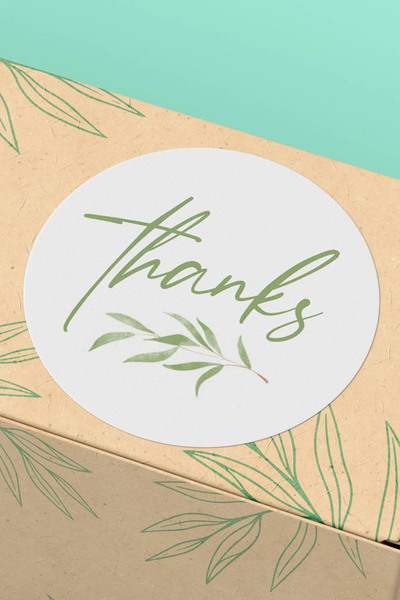 Basic Sense Thank You Sticker Teşekkürler Etiketi Yeşil Çiçek Desenli - 4x4cm...