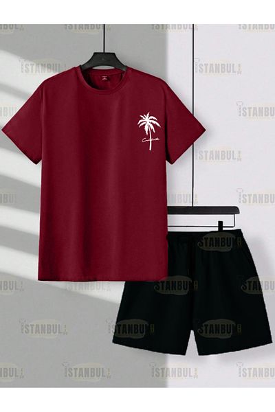 PENTHİLUS Summer Tree Printed T-Shirt Shorts Tracksuit Bottom Top Set