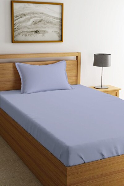 Evmila Plain Blue Printed Single and Baby Size Elastic Sheet Set Blue