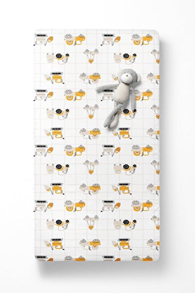 Evmila Araba Desen Baskılı Tek Kişilik Ve Bebek Boy Lastikli Çarşaf Seti Beyaz