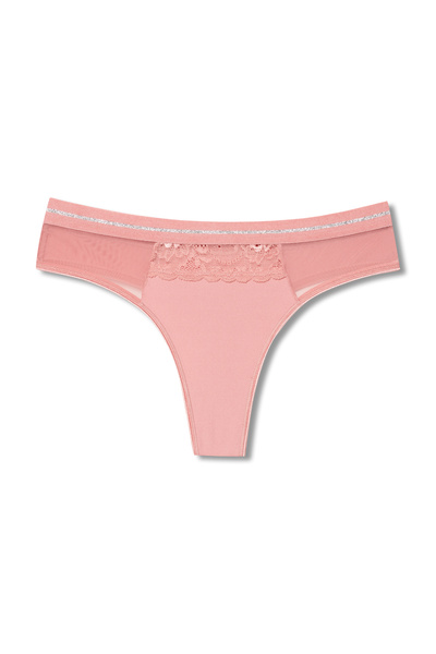 HNX 3-Piece Interlock Fabric Women's Thong Panties with Lace and Tulle Detail