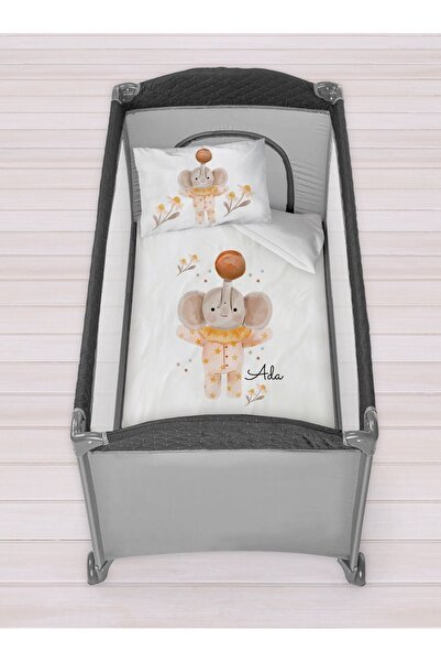 Homamia Isme Özel 75x120 Park Yatak Beşik Nevresim Takımı Balonlu Fil