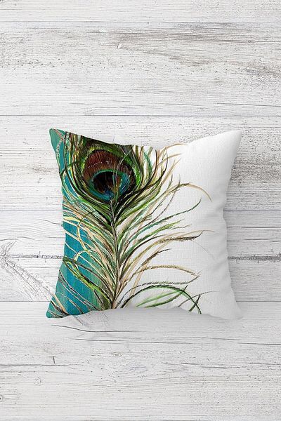 on the clouds Peacock Feather and Gold Tie-Dye Transition Hidden Zipper Throw Pillow Cover Sofa Pillow Cover Set (4pcs)