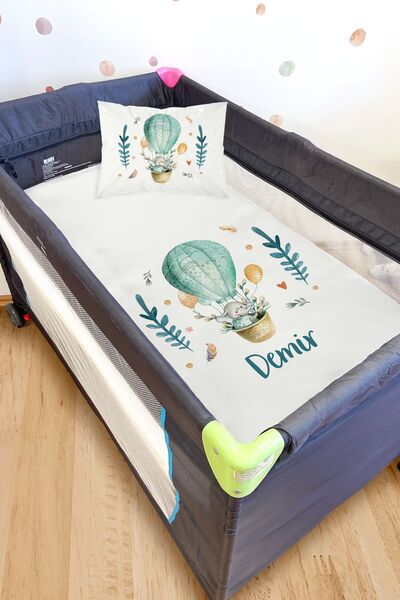 Homamia Anne Yanı Çarşaf Seti Yeşil Balonlu Fil (100X115)