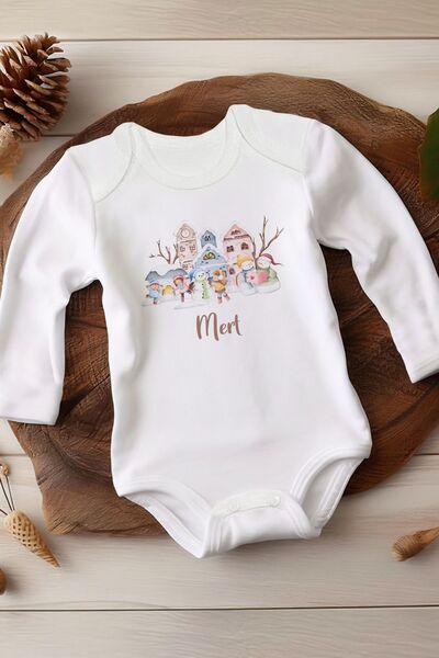 Homamia İsme Özel Yılbaşı Tasarımlı Beyaz Uzun Kollu Bebek Body %100 Organik ...