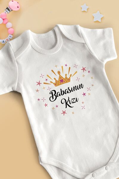 Homamia Özel Tasarım Babasının Kızı Yazılı Beyaz Kısa Kollu Bebek Body %100 O...