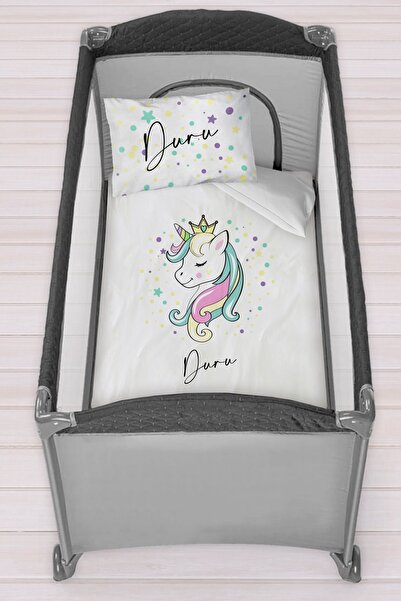 Homamia Isme Özel 75x120 Park Yatak Beşik Nevresim Takımı Unicorn