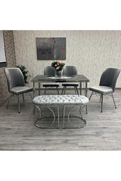 BY ORHAN GÜZEL RODONİT 80-120 CK GÜMÜŞ 6 Kişilik Mutfak Masası Takımı Bechli