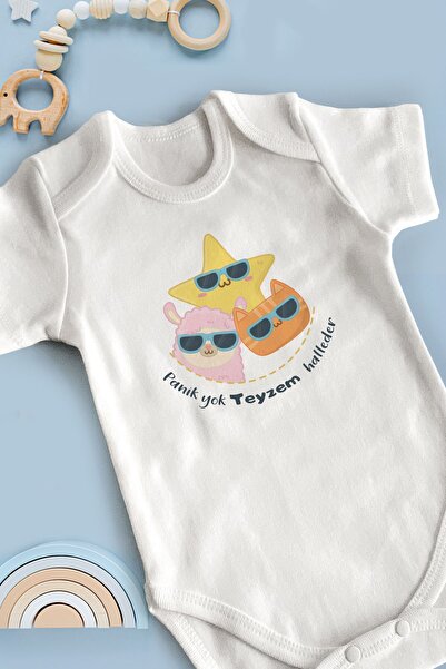 Homamia Teyzem Halleder Yazılı Beyaz Kısa Kollu Bebek Body %100 Organik Pamuk