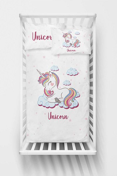 Homamia Unisex Baby White Unicon Duvet Cover Set