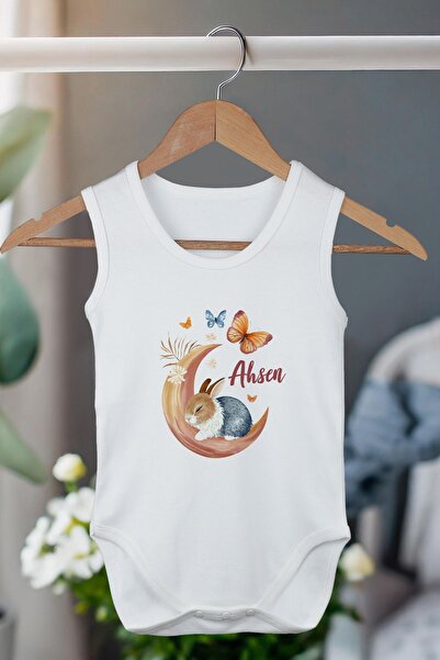 Homamia %100 Organik Pamuk Kişiye Özel Beyaz Atlet Bebek Body Zıbın Aydaki Ta...