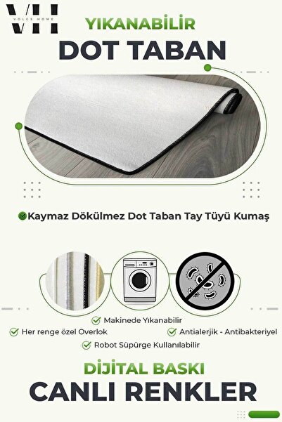 VolgsHome Dijital Baskı Yıkanabilir Kaymaz Taban Dekoratif Salon Mutfak Halısı Yolluk