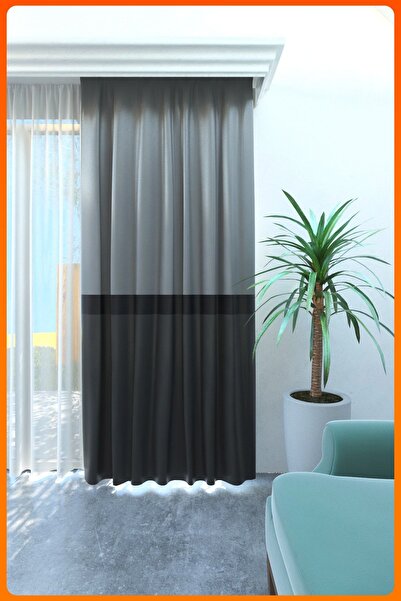 Nebumu Blackout Milano Bordürlü Gri Antrasit Büzgülü Perde