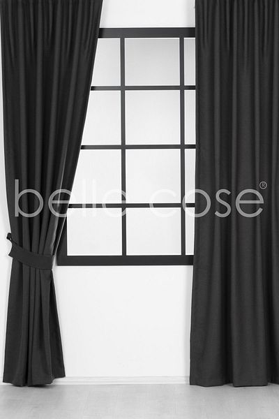 Belle Cose Linen Look Blackout Blackout Thermal Anthracite Background Curtain Single Wing